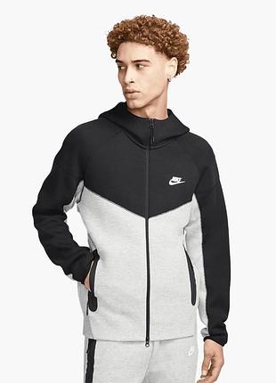 Толстовка чоловіча nike sportswear tech fleece windrunner full-zip hoodie black/white fb7921-064 m