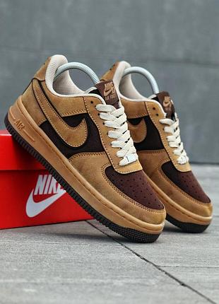 Осенние мужские кроссовки nike force коричневые кожаные весенние, мужские кроссовки найк аир форс осень демисезонные 41