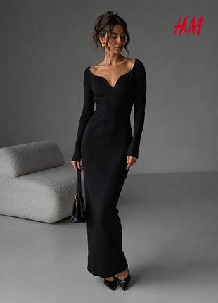 Новое черное длинное вязаное платье по фигуре с декольте h&amp;m xs