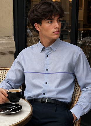 Шикарна бавовняна сорочка бузкового кольору в смужку calvin klein slim fit made in indonesia