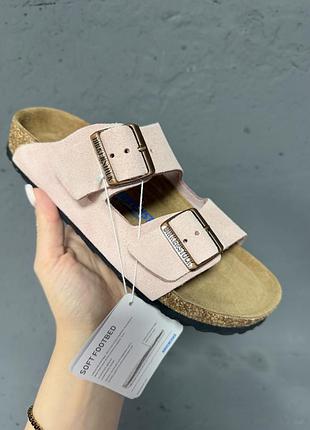 Шльопанці жіночі замшеві  birkenstock arizona біркеншток арізона ніжно рожевий