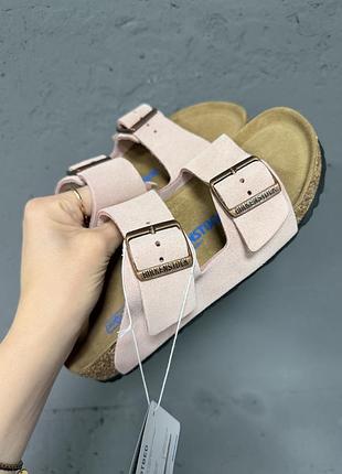 Шльопанці жіночі замшеві  birkenstock arizona біркеншток арізона ніжно рожевий