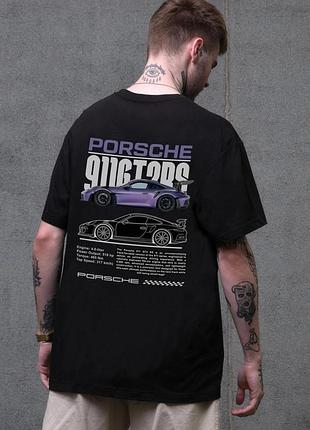 Чоловіча оверсайз футболка without з принтом porsche black