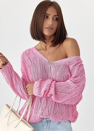 Ажурна кофта зі шнурівкою на спині - рожевий цвет, one size (є розміри)