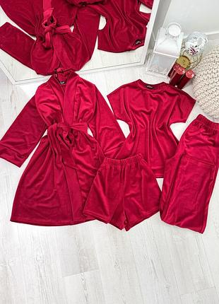 Комплект женский четверка халат футболка шорты штаны evelyn collection s-m красный