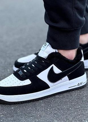 Зимние мужские кроссовки nike air force черно-белые замшевые с мехом, кроссовки найк аир форс зима утепленные стильные 41
