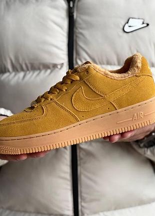 Зимние мужские кроссовки nike air force коричневые замшевые с мехом, кроссовки найк аир форс зима утепленные стильные повседневные