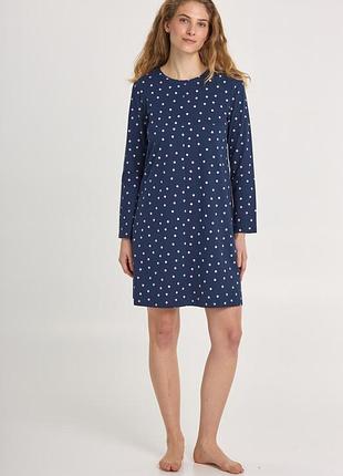 Хлопковая ночная женская рубашка с длинным рукавом ellen rosy raindrops синяя xxl