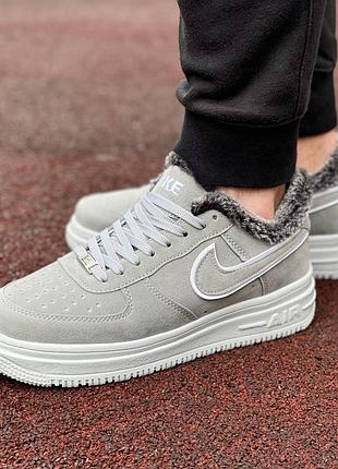 Зимові чоловічі кросівки nike air force бежеві замшеві з хутром, кросівки найк аір форс зима утеплені стильні повсякденні замша
