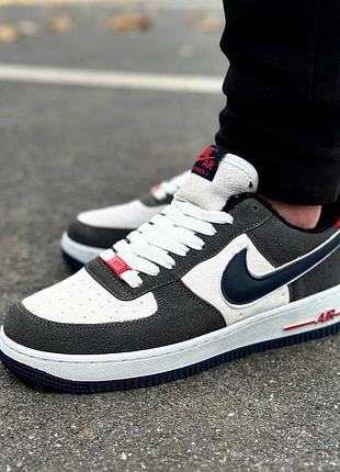 Зимові чоловічі кросівки nike air force чорно білі замшеві з хутром, кросівки найк аір форс зима утеплені стильні повсякденні