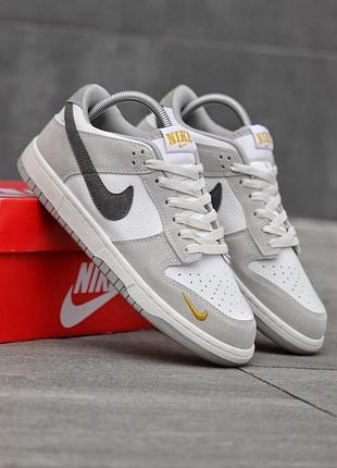 Осенние мужские кроссовки nike dunk белые кожаные весенние, кроссовки найк данк осень демисезонные серые