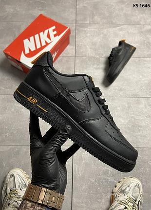 Кроссовки мужские черные кожаные nike air force 1 low black orange размер 41 42