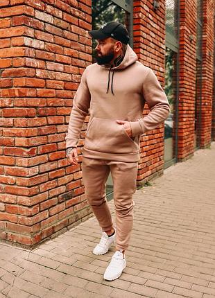 Спортивный утепленный костюм бежевый, зимний бежевый костюм xl, черный