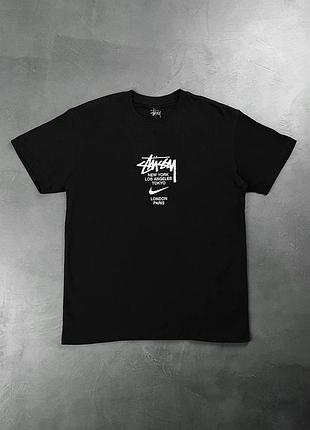 Черная футболка loys stussy x nike logo стаси стусси найк унисекс xxl