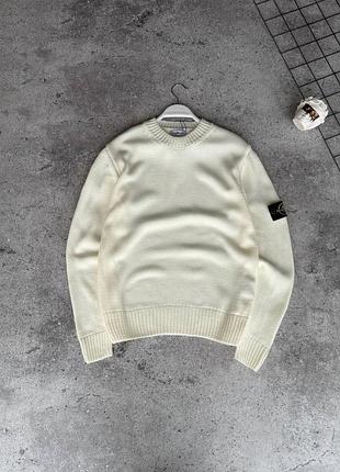 Свитер stone island sweater белый мужской кофта весенняя осенняя всесезонная стон айленд s m l xl xxl xxl