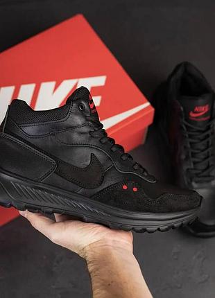 Мужские зимние кожаные кроссовки nike venture runner black, зимняя кожаная обувь для мужчин 43, 28.5