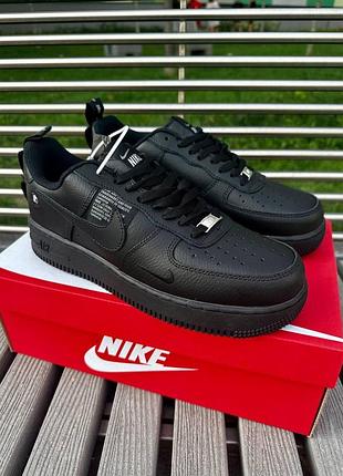 Чоловічі кросівки nike air force, чоловічі шкіряні кросівки, чоловічі чорні кросівки найк аїр форс 44
