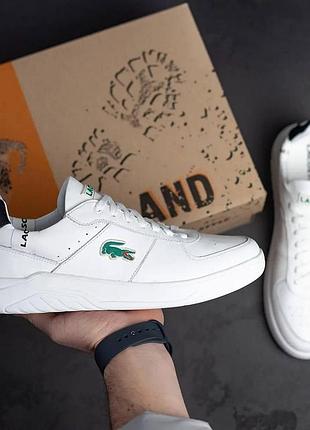 Чоловічі класичні кросівки lacoste, білі чоловічі кросівки, чоловічі стильні кросівки/кеди лакоста 43