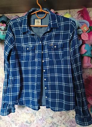 Hollister рубашка в клетку ярко синяя