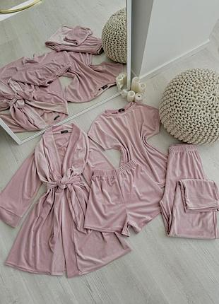 Комплект женский четверка халат футболка шорты штаны evelyn collection l-xl пудра
