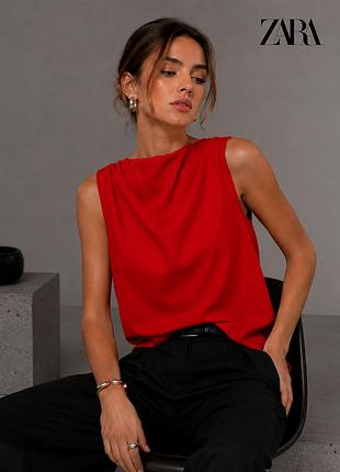 Новая красная блуза трапеция из 85% шерсти со сборками на плечах zara xs-s
