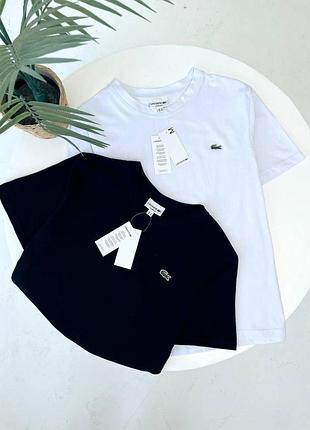 Мужская футболка lacoste - брендовая хлопковая футболка лакост с вышитым логотипом (черная, белая)