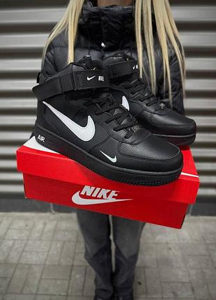 Чоловічі зимові чорні кросівки nike air force, чоловічі зимові шкіряні високі кросівки, чоловіче зимове взуття 43