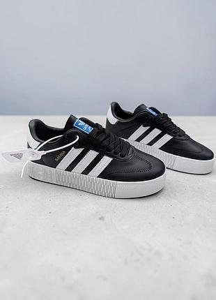Женские кроссовки adidas samba черные с белым