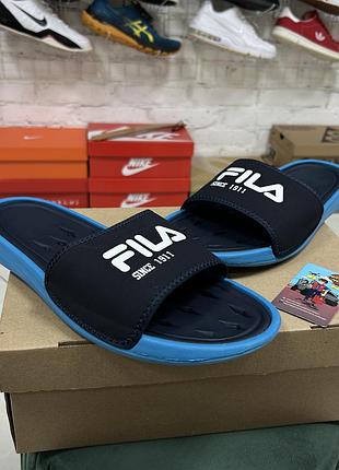 Чоловічі шльопанці сланці fila sliders пляжні спортивні для басейну тренувань в душ легкі оригінал бу 44.5-45 р повсякденні сині блакитні