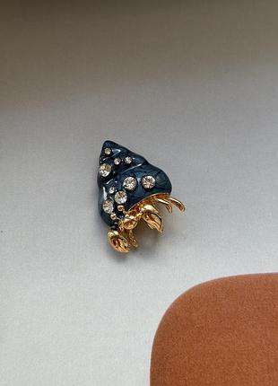 Брошка краб кулон метал емаль камінці морська тематика море мушля