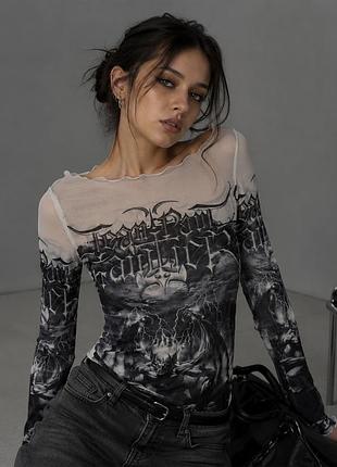 Новый лонгслив в сетку в принт kulu studio m