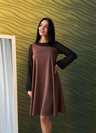 Вечернее платье с прозрачными рукавами "sofira" | норма и батал 50-52, шоколадный