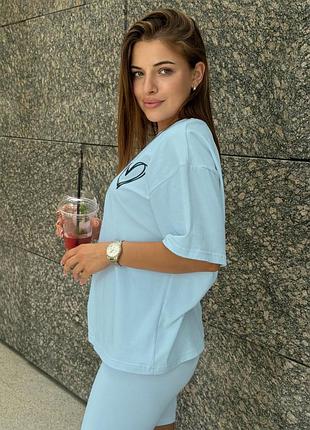 Футболка и велосипедки женские кулир мятный xs-s