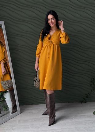 Молодіжна сукня вільного крою "boho" | норма і батал гірчичний, 42-44