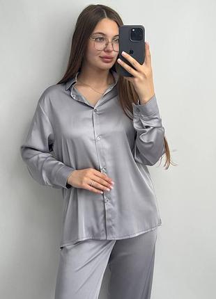 Женский шелковый костюм со штанами серый xs-s