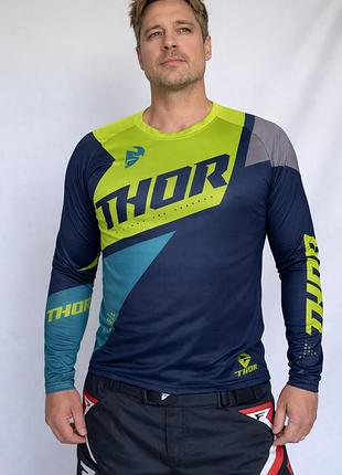 Мужской рашгард thor downhill ⬩ mtb ⬩ велоспорт ⬩ летний дышащий рашгард с длинным рукавом ⬩ быстросохнущий ⬩ синий 2xl