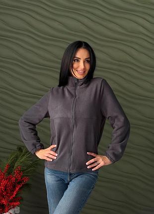 Флісова жіноча кофта на блискавці jacket" | норма та батал графіт, 42-44