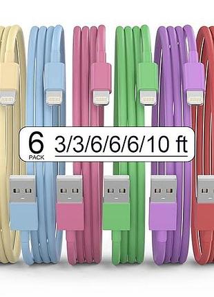 Сертифіковані зарядні кабелі apple mfi, 6 шт. (1/1/2/2/2/3 м), кабель usb a