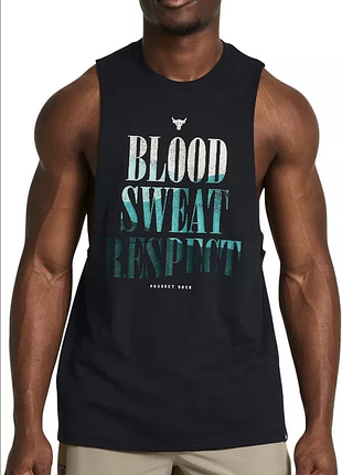 Черная спортивная майка андер under armour project rock blood sweat respect, xl, оригинал