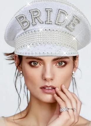 Женская кепка bride с перлами и стразами, свадебный аксессуар