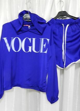 Мегахіт костюмчик з еко шовку армані в стилі vogue з об'єднання ємним верхи і вільними короткими шортиками