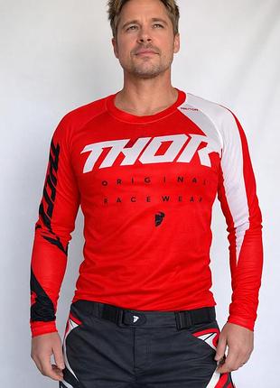 Мужской рашгард thor downhill ⬩ mtb ⬩ велоспорт ⬩ летний дышащий рашгард с длинным рукавом ⬩ быстросохнущий ⬩ красный 2xl