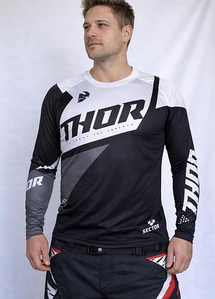 Мужской рашгард thor downhill ⬩ mtb ⬩ велоспорт ⬩ летний дышащий рашгард с длинным рукавом ⬩ быстросохнущий ⬩ черно-серый l