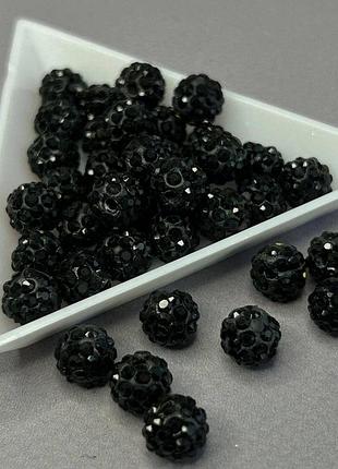 Бусины шамбала со стразами 8 мм, - черный с черными стразами