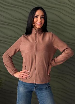 Флісова жіноча кофта на блискавці jacket" | норма та батал капучино, 42-44