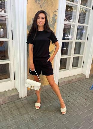 Женский костюм в рубчик, шорты и футболка. размеры: 42-44, 46-48, 50-52 50-52, черный