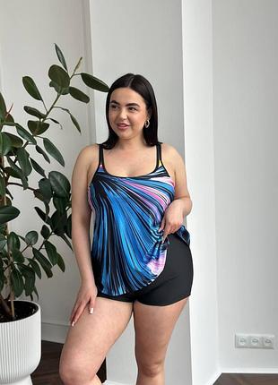 Женский яркий купальник танкини :топ и шорты. размеры: 2xl – 4xl 4xl