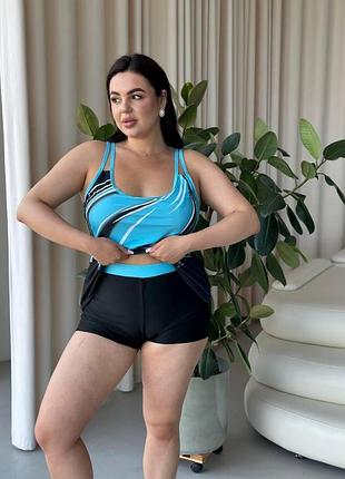 Яркий купальник танкини с шортами. размеры: 2xl-5xl 4xl