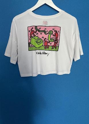 Хлопковая футболка keith haring by primark белого цвета, размер xs-s