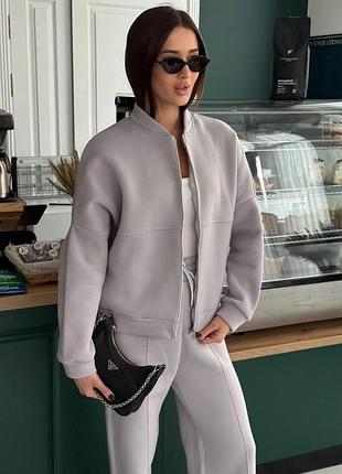 Костюм двойка в стиле zara на флисе серый, 48/52